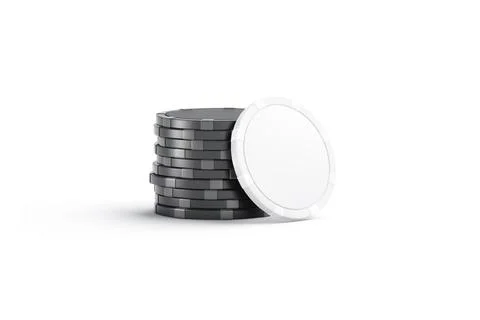 Blank white plastic round chip mockup stand black stack, isolated Stock Illustration