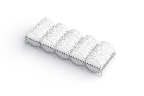 Blank white plastic round chip stack in tray mockup, isolated Stock Illustration