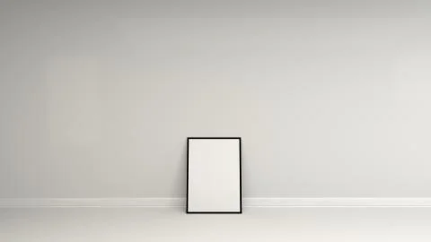 Blank white poster in black frame standing on the floor Stock Illustration