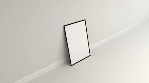 Blank white poster in black frame standing on the floor Stock Illustration