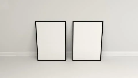 Blank white poster in black frame standing on the floor Stock Illustration
