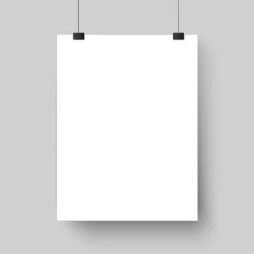 Blank white poster template. Affiche, paper sheet hanging on wall. Vector m.. Illustrazione stock
