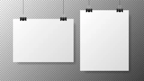 Blank white poster template on transparent with gradient background. Affiche, Illustrazione stock