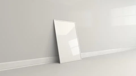 Blank white poster in white frame standing on the floor Stock Illustration