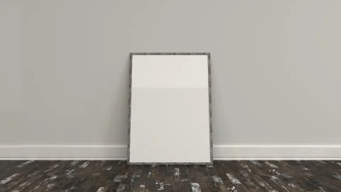 Blank white poster in wooden frame standing on the floor Stock Illustration