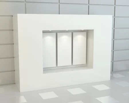 Blank white posters in showcase Stock Illustration
