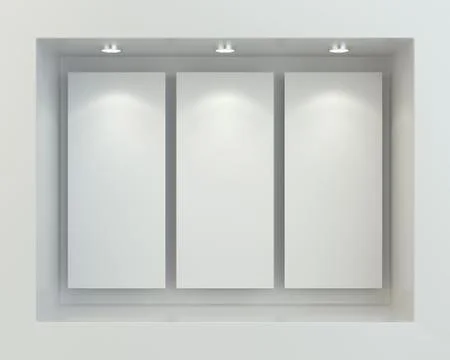 Blank white posters in showcase window Illustrazione stock