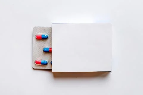 Blank White Product Package Box Mock-up. Open blank medicine drug box with .. Stock Photos