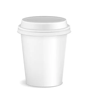 Blank white realistic coffee cup mockup isolated on white background. Latte Stock Illustration