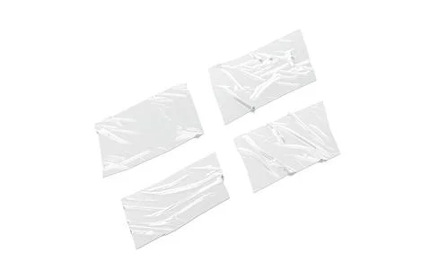 Blank white rectangle cut adhesive crumpled tape mockup, side view Illustrazione stock
