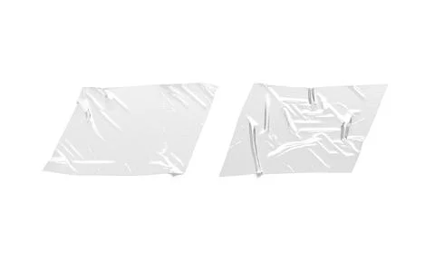 Blank white rectangle cut adhesive crumpled tape mockup, top view Stock Photos