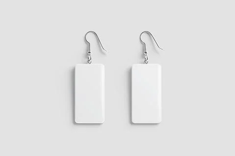 Blank white rectangle earring mockup pair lying, top view Stock Illustration