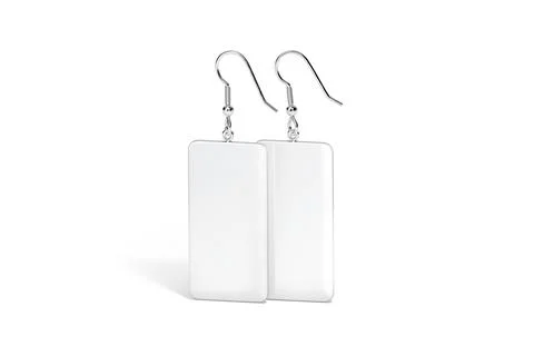 Blank white rectangle earring pair mockup standing, front view Stock Illustration