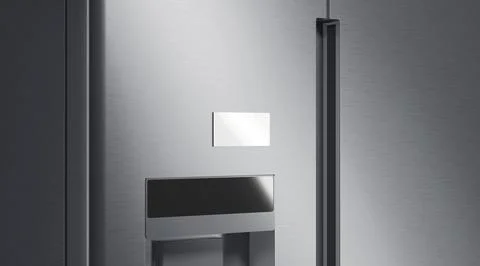Blank white rectangle magnet on fridge mockup, side view Stock Photos