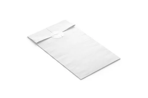 Blank white rectangle paper bag with sticker mockup, side view Illustrazione stock