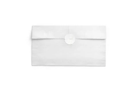 Blank white rectangle paper bag with sticker mockup, top view Stock Illustration