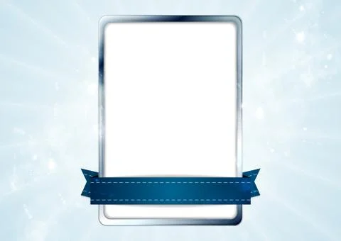 Blank white rectangle with silver frame and blue tape Stock Illustration