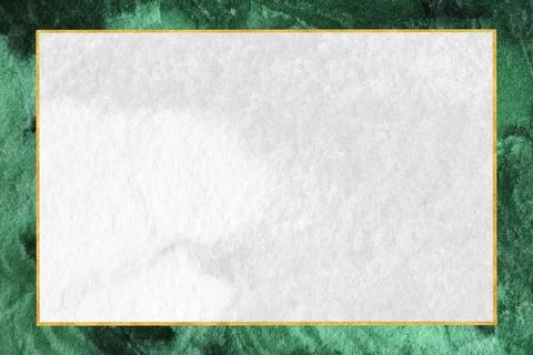 A blank white rectangular card with a gold border on a green textured backg.. Stock Photos