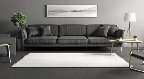 Blank white rectangular interior carpet in room mockup, front view Stock Illustration