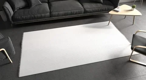 Blank white rectangular interior carpet in room mockup, top side Stock Illustration