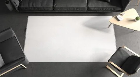 Blank white rectangular interior carpet in room mockup, top view Illustrazione stock