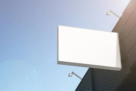 Blank white rectangular outdoor box mock up hanging on mall イラスト素材