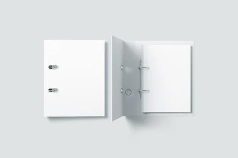 Blank white ring binder folder design mockup top view Stock Photos