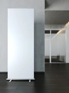 Blank white roll up banner. 3d rendering 库存插图
