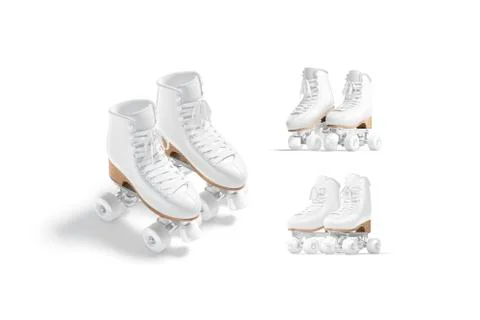 Blank white roller skates with wheels mockup pair, different views Illustrazione stock