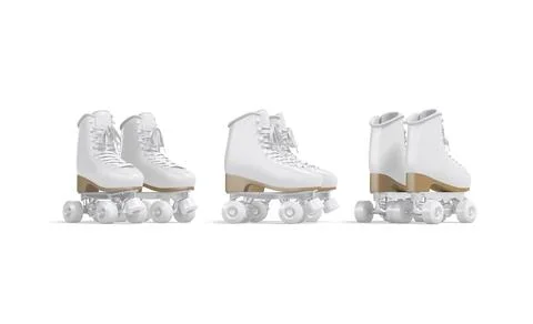 Blank white roller skates with wheels mockup pair, different angles views Ilustração Stock
