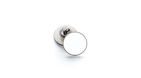 Blank white round silver lapel badge mockup stack, Stock-Fotos