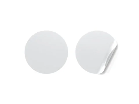 Blank white round stickers mock up with curved corner, 3d rendering. Stock Illustration