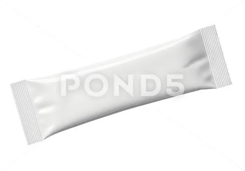 Blank white sachet packaging isolated, minimalist pouch with fold PSD Template