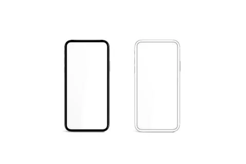 Blank white screen in black and silver phone frame mockup Stock Photos