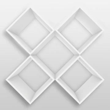 Blank white shelves. 3d render on the background of gray wall Stock Illustration