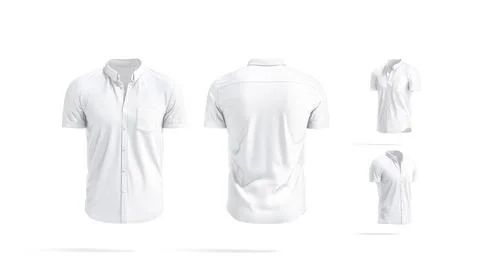 Blank white short sleeve button down shirt mockup, different views Stock Illustration