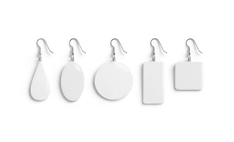 Blank white single earring mockup lying, different shapes, top view Illustrazione stock