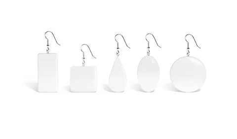 Blank white single earring mockup standing, different shapes, front view Stock Photos