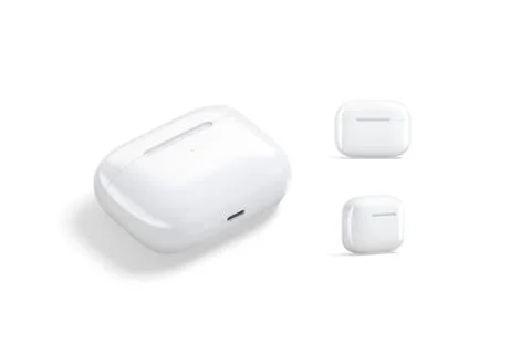 Blank white small headphones case mockup, different views Illustrazione stock