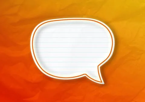 Blank white speech bubble isolated on orange background. Illustrazione stock