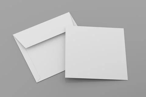 Blank White Square Envelope Mockup with an Invitation Card - 3d Illustration Stock Illustration