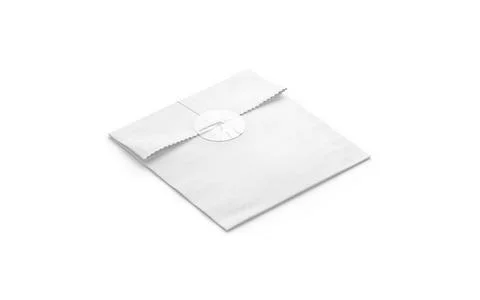 Blank white square paper bag with sticker mockup, side view Stock Illustration