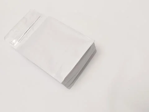Blank White Standing Pouch Coffee Bag Mockup Isolated White Surface Stock Photos