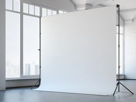 Blank white studio background in loft interior. 3d rendering Stock Illustration