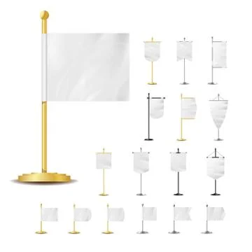 Blank White Table Flags Set Vector. Different Shapes Stock Illustration