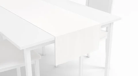 Blank white table runner mockup, side crop view Illustrazione stock