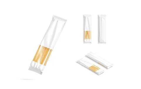 Blank white transparent pack with spaghetti pasta mockup, different views Stock Illustration