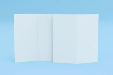 Blank white two fold brochure mockup on blue background Stock Illustration