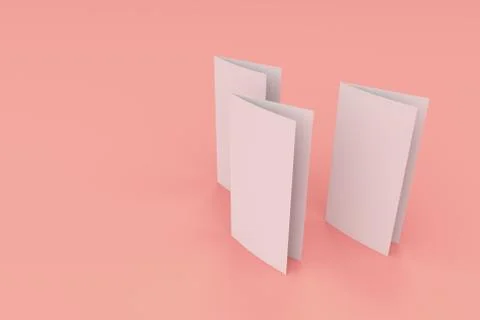 Blank white two fold brochure mockup on red background Stock Illustration