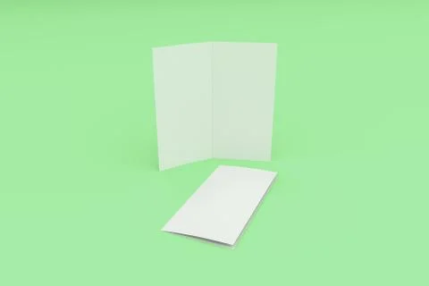 Blank white two fold brochure mockup on green background Stock Illustration